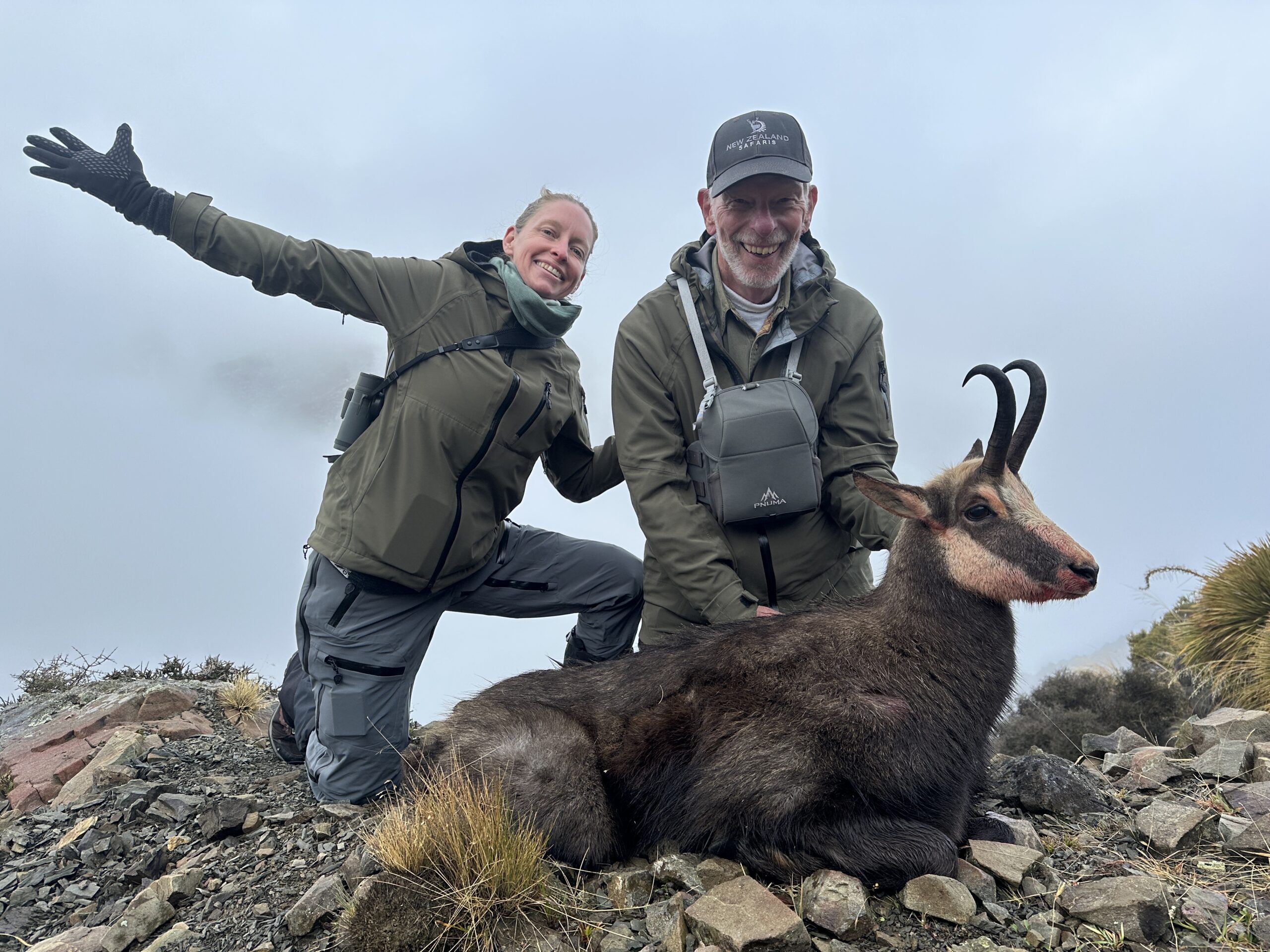 Hunter with free-range chamois trophy buck in New Zealand