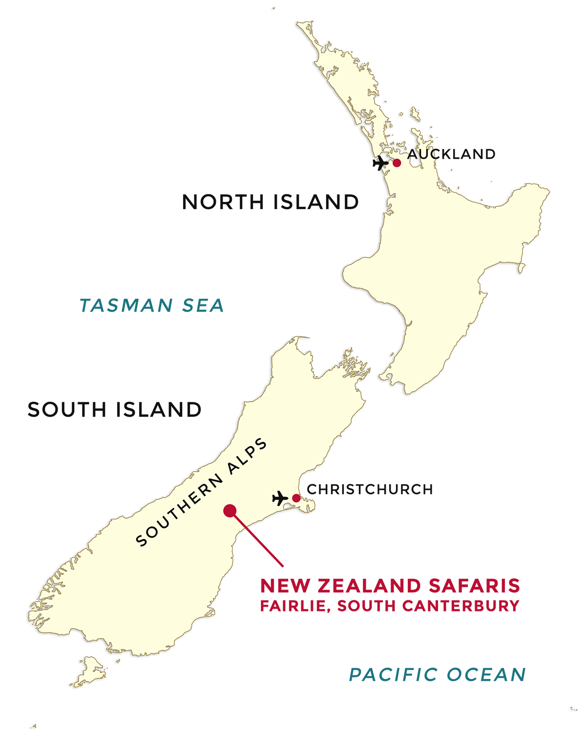New Zealand Safaris location map