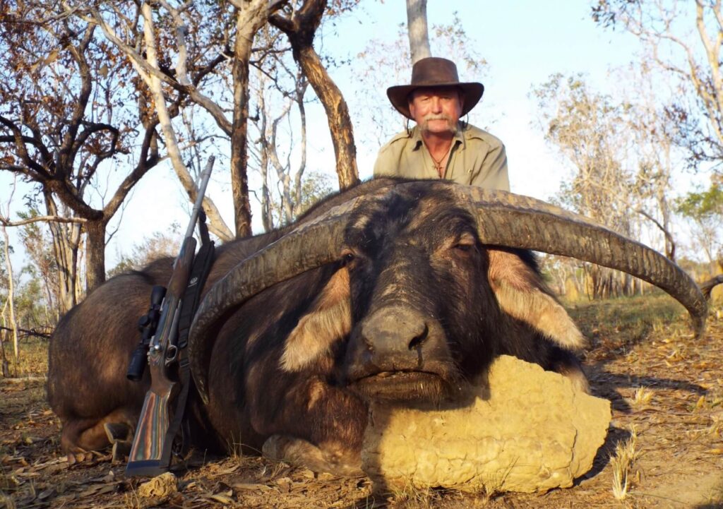 Hunter with a trophy water buffalo